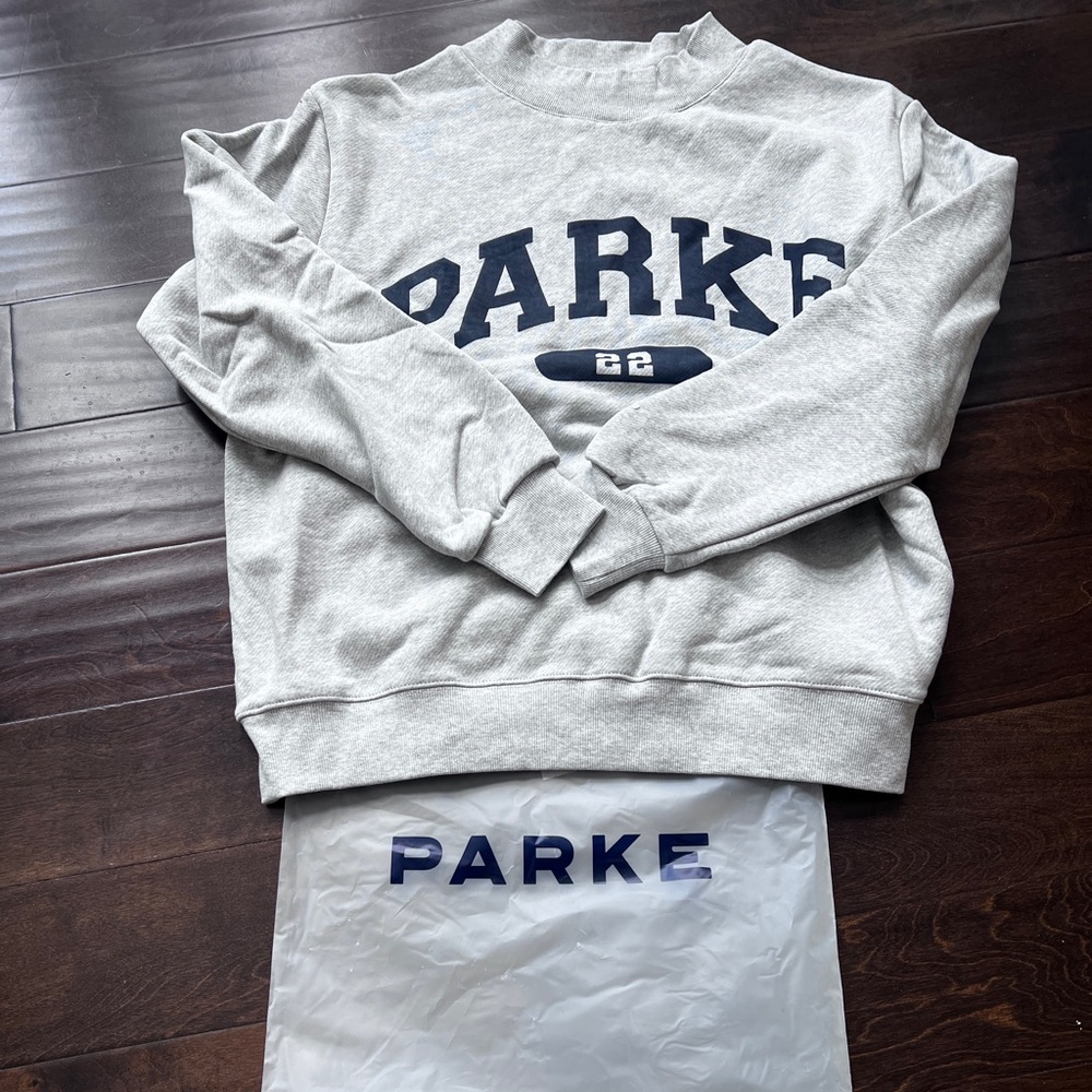 NWT Parke Gray and Blue 22 varsity mock neck Sweatshirt L/XL - Picture 3 of 5